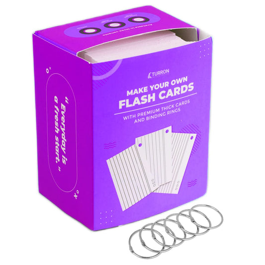 Turron Bulk Pack - 300 Index Flash Cards, Both Sides Ruled, 220 GSM - 3x5 inch, White - Free Binder Rings - Work or Exam notes - Interview Preparation